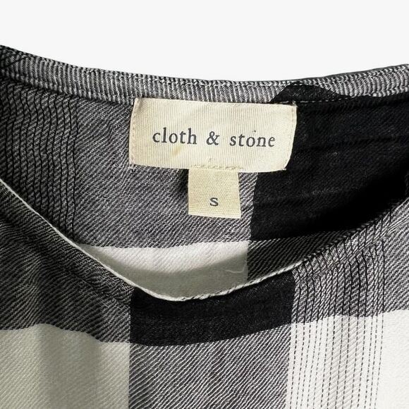 Anthropologie Cloth & Stone Cotton Plaid Back Lace Up Long Sleeve Top S - Picture 2 of 7